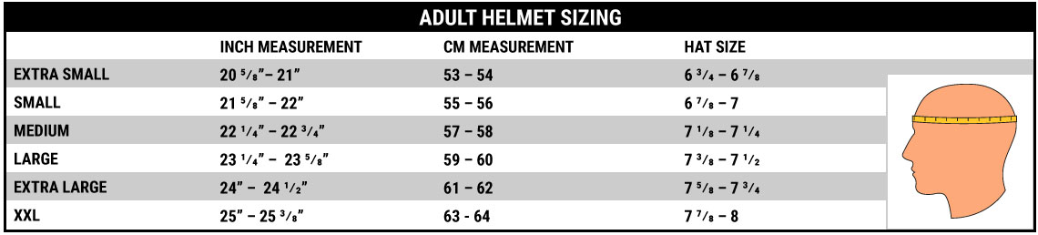Adult Helmet Sizing Chart